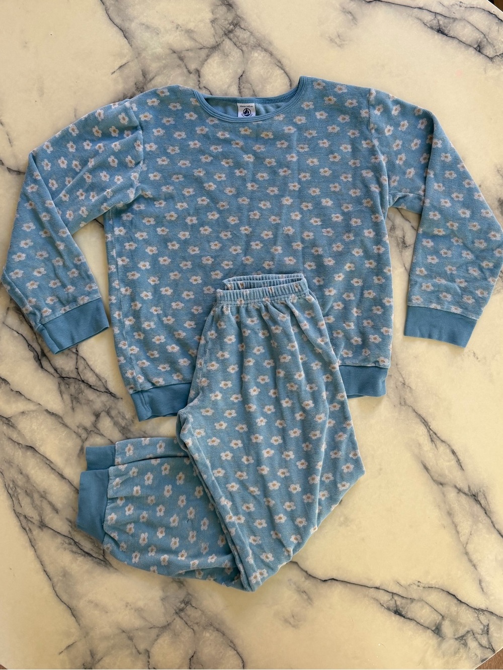 Petit Bateau Girls Light Blue Floral Two-Piece Pajama Set Lounge 10